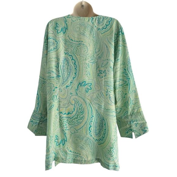 Coldwater Creek Woman's Sz L Green Turquoise Silk Embroidered Tunic Blouse - Picture 3 of 9
